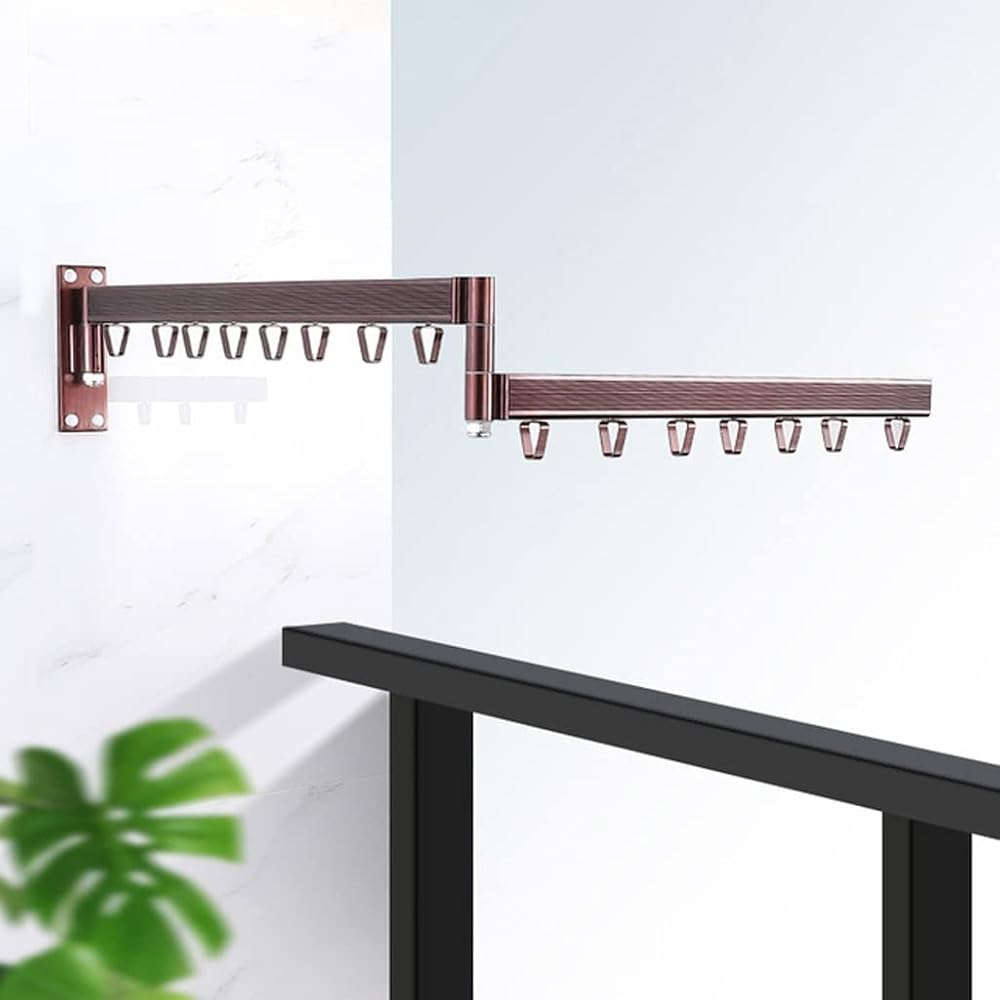 Folding Wall Mounted Clothes Hanger Outdoor Balcony Multi-Function Drying Rack Retractable Invisible Folding Clothes Hanger(Coffee)