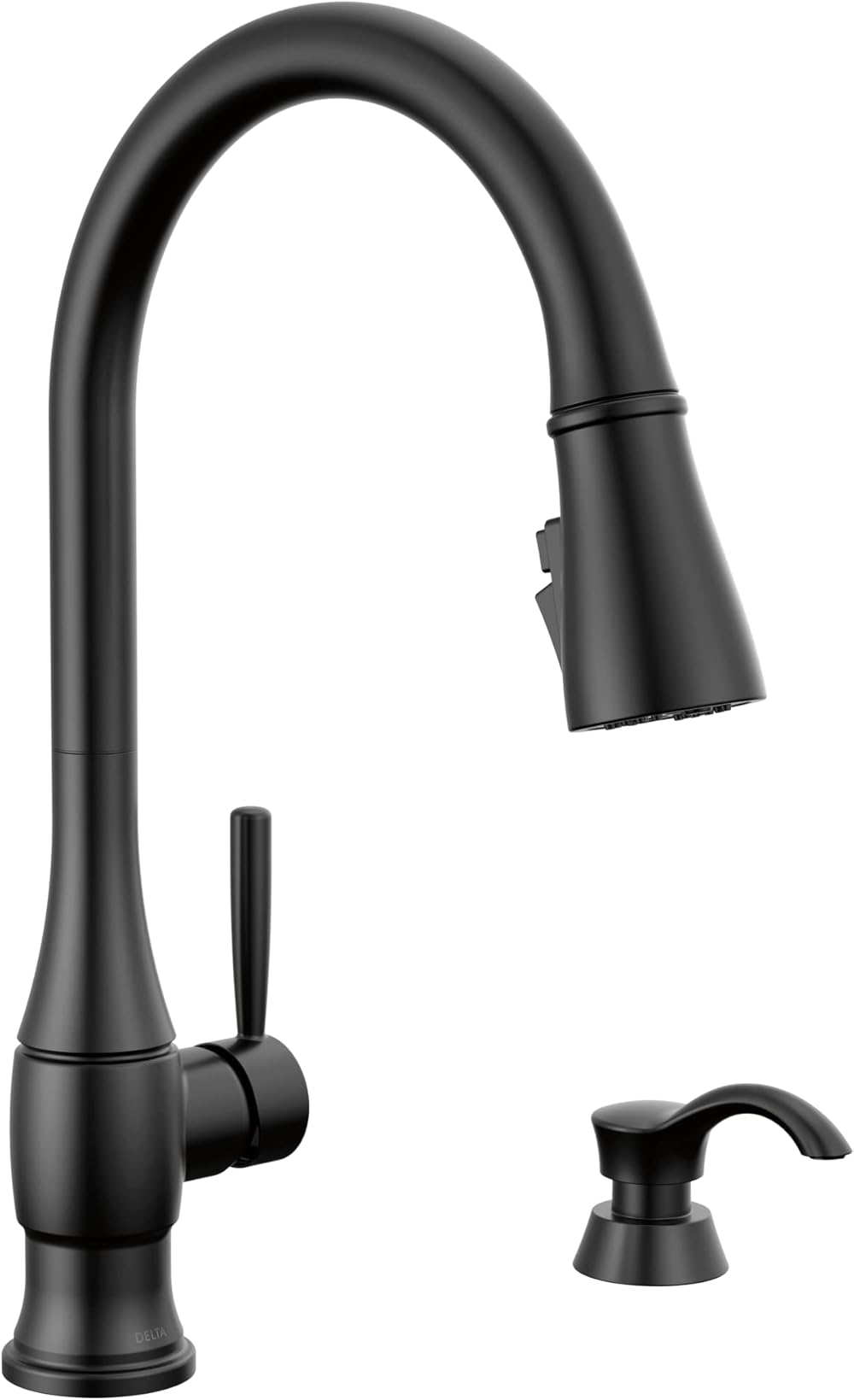 Delta Faucet Hazelwood Black Kitchen Faucet with Soap Dispenser, Kitchen Faucets with Pull Down Sprayer, Kitchen Sink Faucet with Magnetic Docking Spray Head, Matte Black 19831Z-BLSD-DST