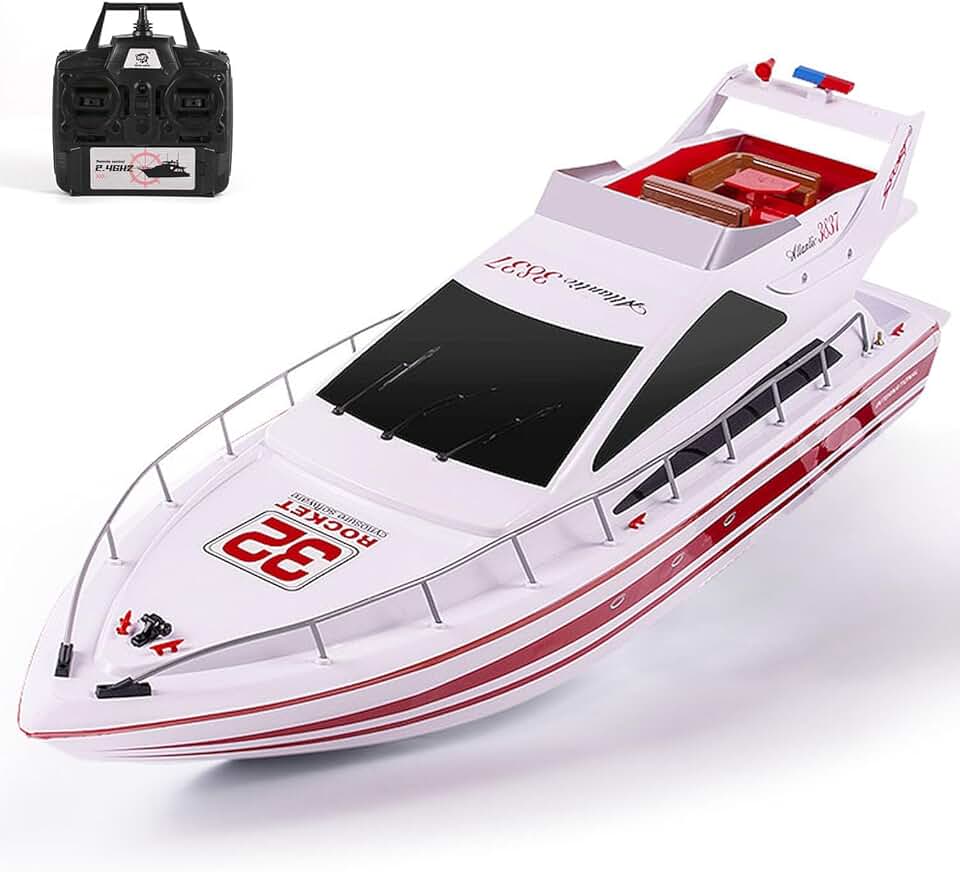 Heng Long RC Racing Boat 2.4G Remote Control High-Speed Luxury Yacht Ship Model 20Km/H Motor ESC Servo Radio Controller Red White