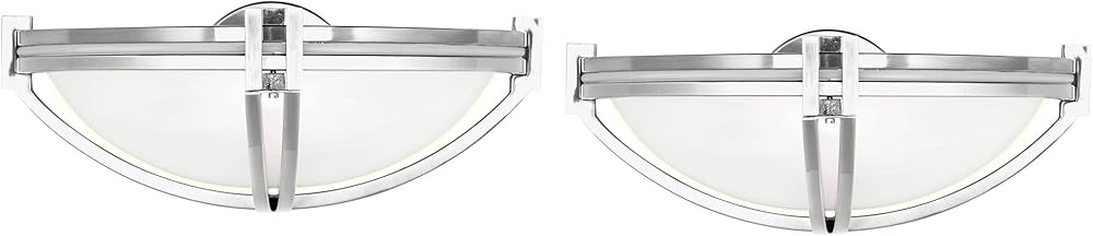 Possini Euro Design Deco Modern Wall Light Sconces Set of 2 Brushed Nickel Metal Hardwired 13 3/4