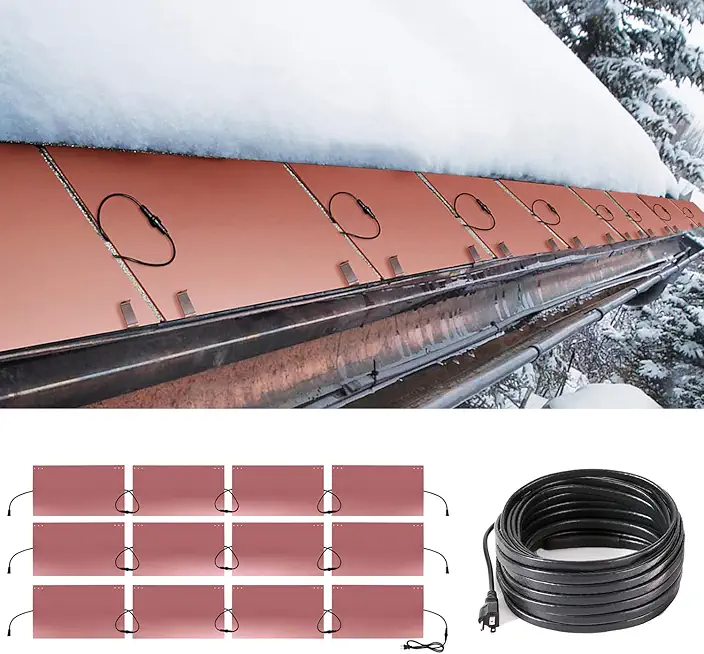 H&G lifestyles 100ft Roof Heat Cable 12pcs Snow Melting Mats Roof Snow De-icing Kit Heated Roof System