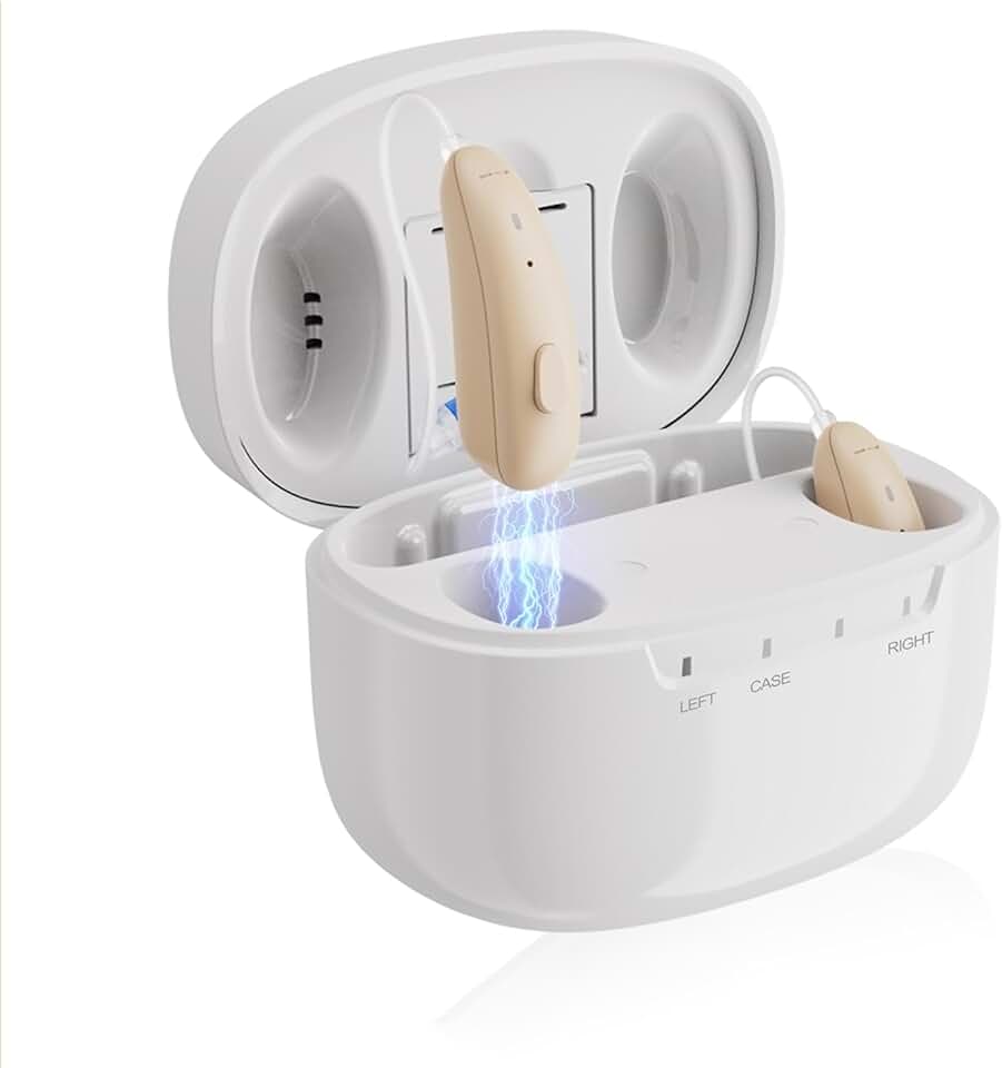 Hearing Aids for Seniors Hearing Loss Rechargeable Upgraded 16-Channel OTC RIC Hearing Amplifier with 4 Intelligent Noise Cancelling, Micro Invisible, Auto-On/Off, One-Button Operation (White)