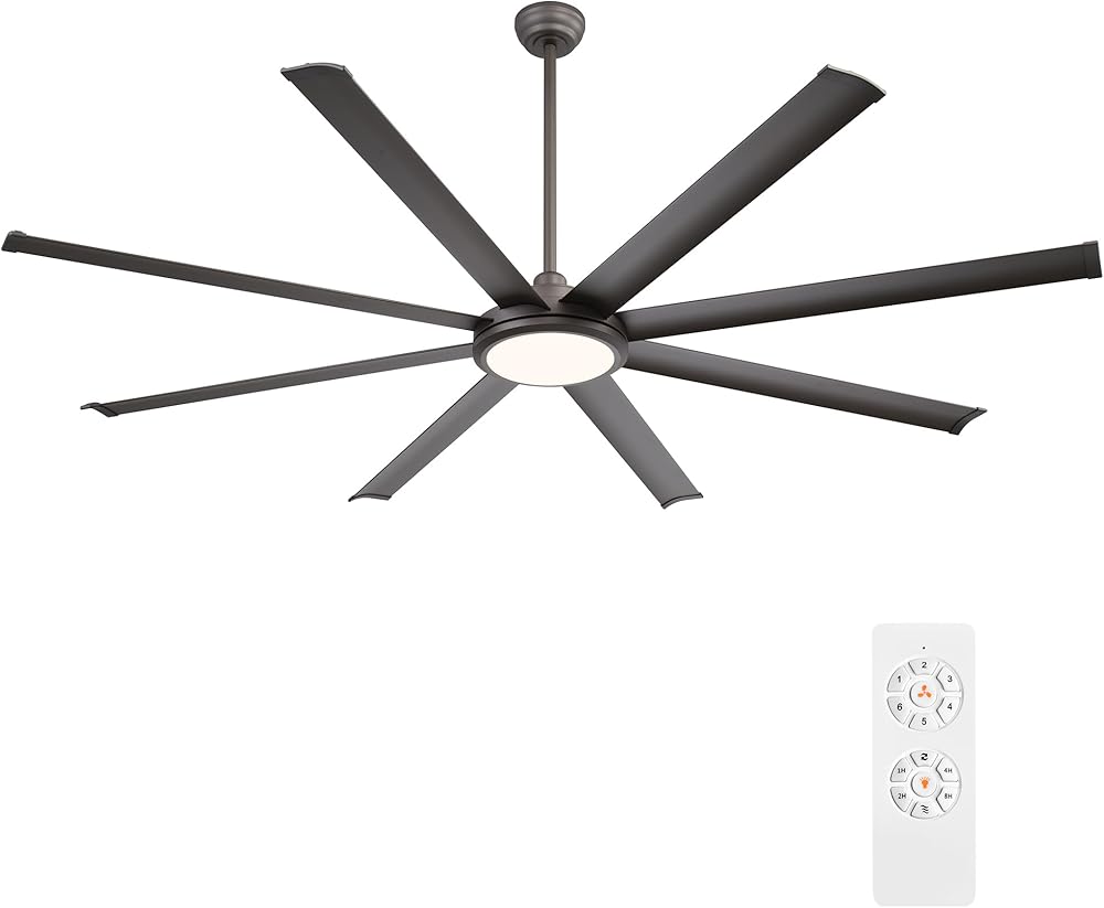 Ceiling Fan with Lights, 80' Charcoal Gray, 6-Speed Reversible DC Motor, LED, 8 Aluminum Blades, 3 Downrods, Industrial, Remote Control, Large, Indoor, ETL