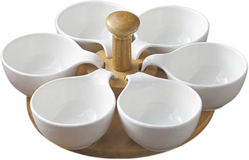 Appetizer Plate Ceramic Sauce Dish Fruit Dessert Nut Plate Hanging Afternoon Tea Snack Plate Simple Home Six Grid Snack Sauce Bowl with Shelf Snack Plate Sauce Dipping Saucer Trays