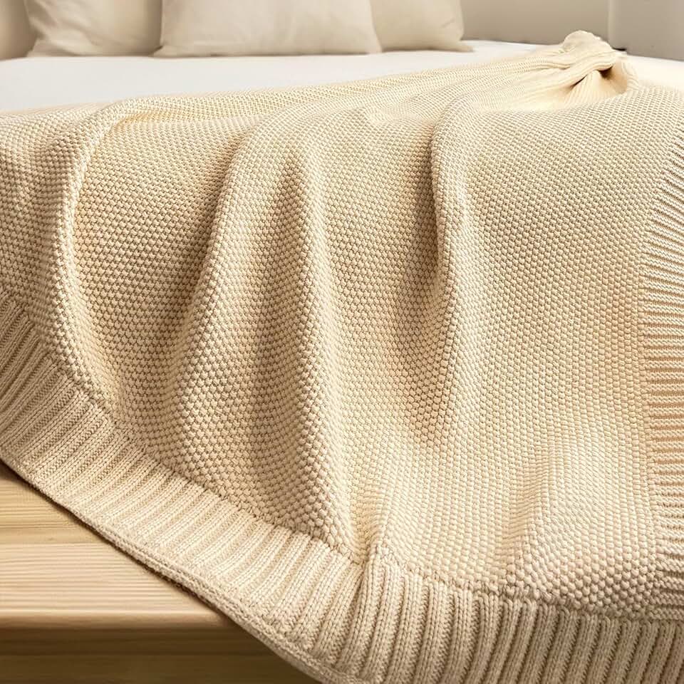 AIZOME Organic Knitted Blanket Soft Breathable Blankets Home Decor for Bed Sofa Couch 50
