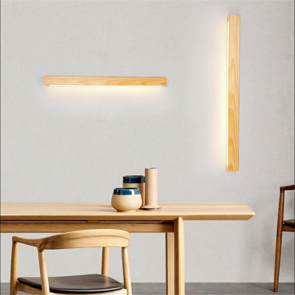NIUYAO Bar Shape Modern LED Wall Light Minimalist Wood Background Wall Lamp Bedside Wall Mount Light 3 Color Light Sconce Fixture Indoor Decoration -Wood 47