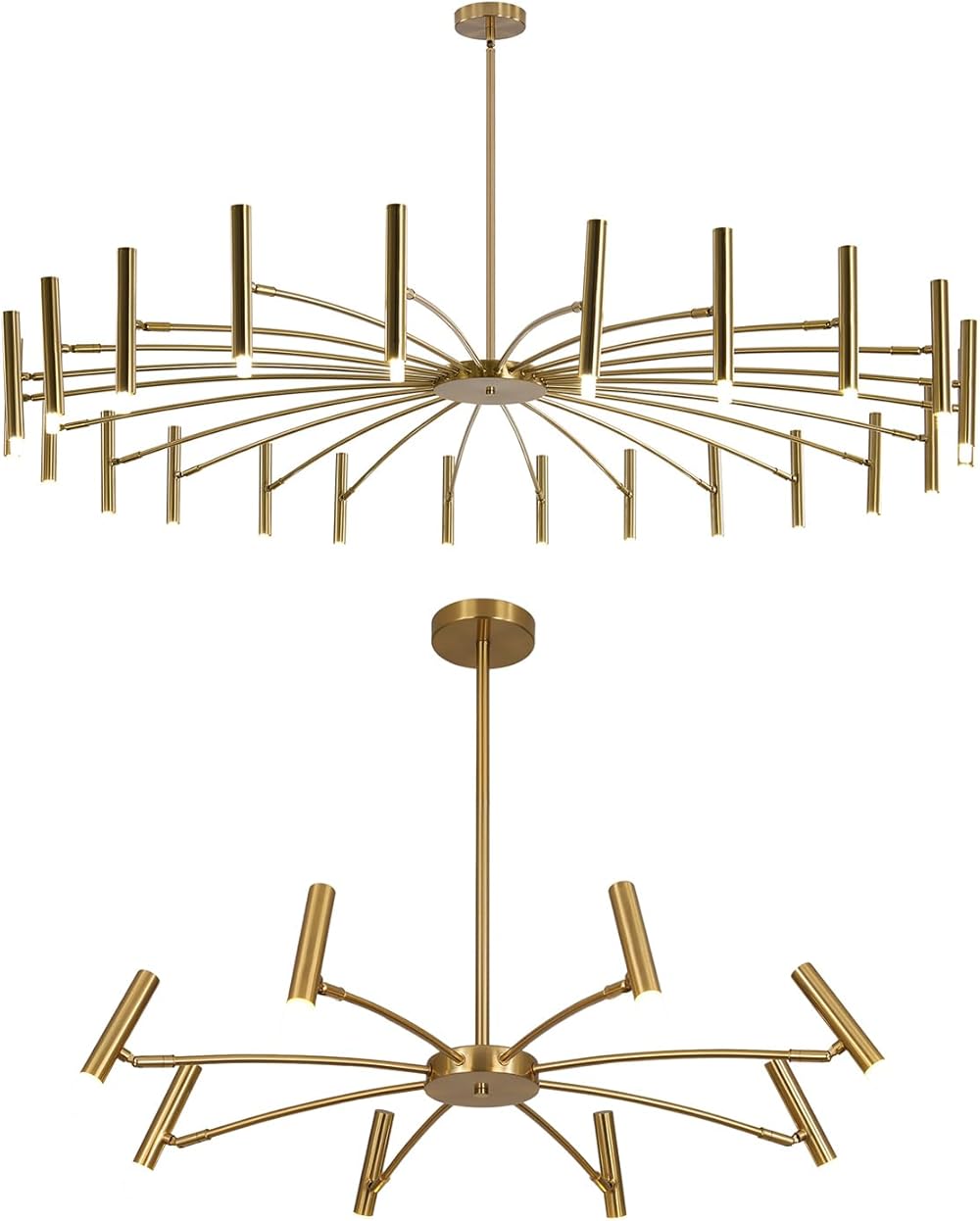 KCO Lighting Contemporary LED Chandeliers Brushed Brass Living Room Light Fixture Gold Sputnik Flush Mount Ceiling Light Fixture Small Modern Ceiling Lamp for Bedroom