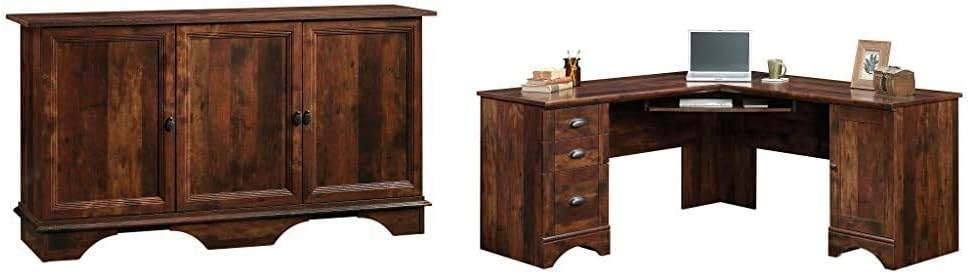 Sauder Viabella Storage Cabinet Harbor View Corner Computer Desk, Curado Cherry Finish