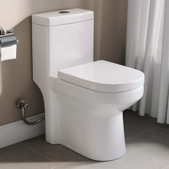 HWMT-8733 Small Compact One Piece Toilet For Bathroom, Powerful & Quiet Dual Flush Modern Toilet, 10'' Rough-In Toilet & Soft Closing Seat Include, 25