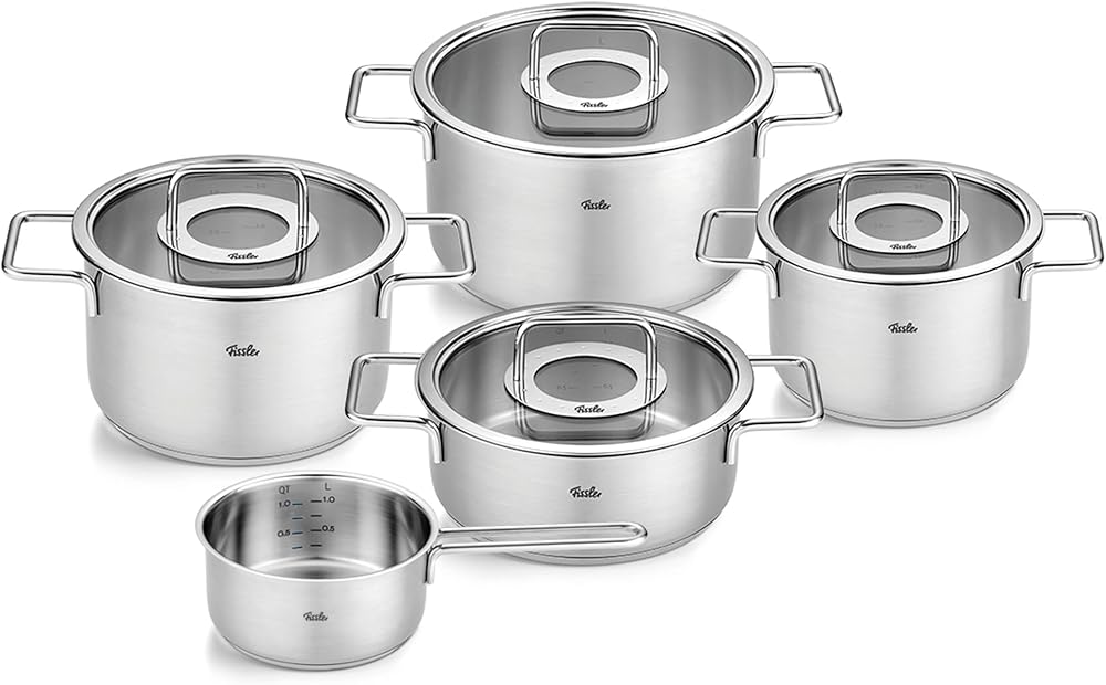 Fissler Pure Collection Stainless Steel 9 Piece Cookware Set with Glass Lids