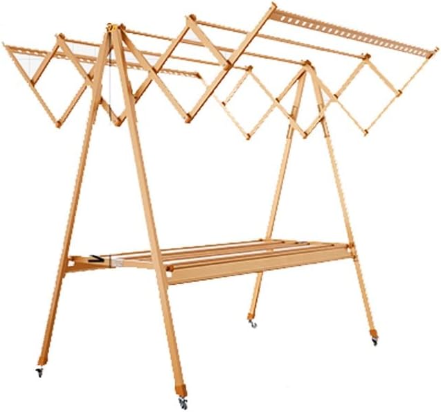 Drying Hanger Floor-to-Ceiling Indoor Clothes Rack Outdoor Folding Large Household Double-Pole Yard Mobile Balcony Drying Rack Two-Way Telesbar Hanger for Drying/Gold