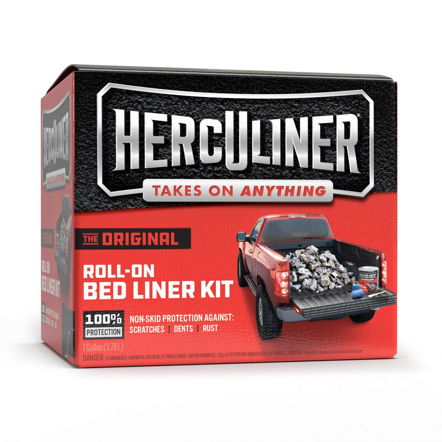 HERCULINER Black 1-Gallon Truck Bed Liner Kit | Polyurethane | Roller Included | Skid-Resistant | Rust Prevention | Durable and Textured Finish
