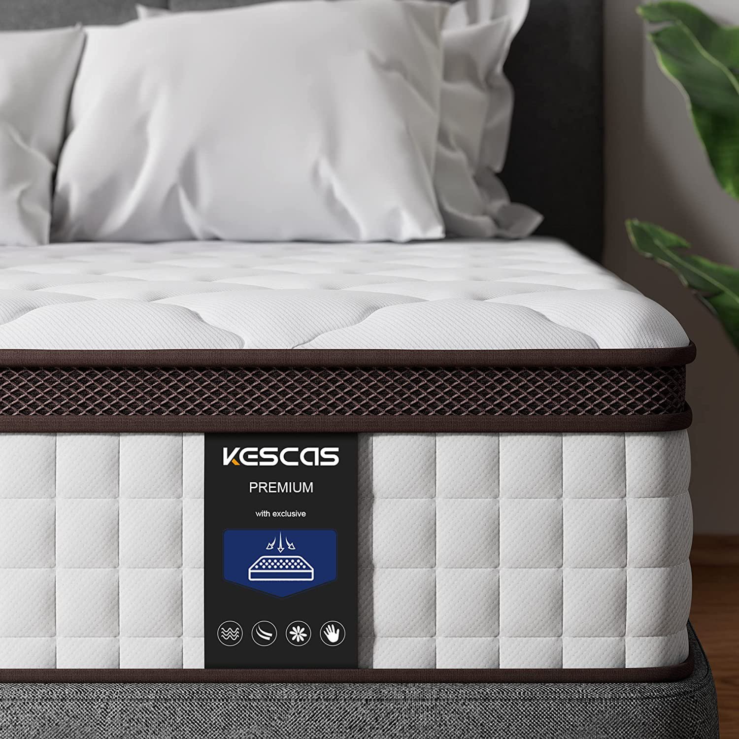 Kescas Queen Size Mattress, Organic Mattress 10 Inch; Deluxe Sleep/ Gel Memory Foam Hybrid Mattress, Fiberglass Free Medium Firm