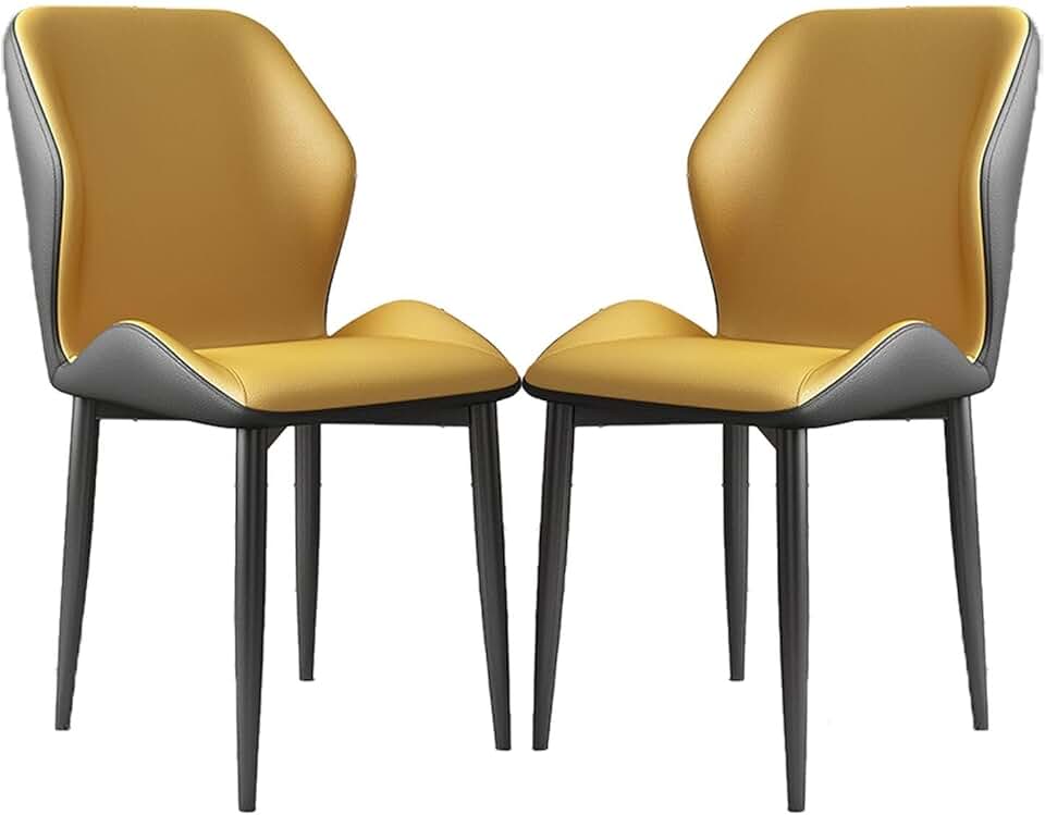 Kitchen Chairs Anti-Skid Durable Dining Chairs Soft Comfortable Leisure Chair Set of 2 with Metal Legs Pu Leather Seat Backrests Corner Chairs Multipurpose Easy to Assemble Side Chairs/Yellow/