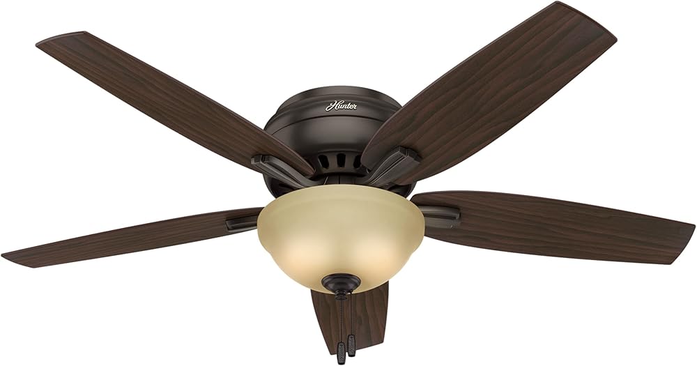 HUNTER Fan Company, 53314, 52 inch Newsome Premier Bronze Low Profile Ceiling Fan with LED Light Kit and Pull Chain