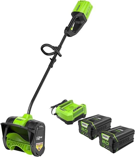 Greenworks PRO 80V 12-Inch Cordless Snow Shovel, 2.0 AH Battery Included, 2600602 with Greenworks Pro 80V 4Ah Lithium Ion Battery GBA80400