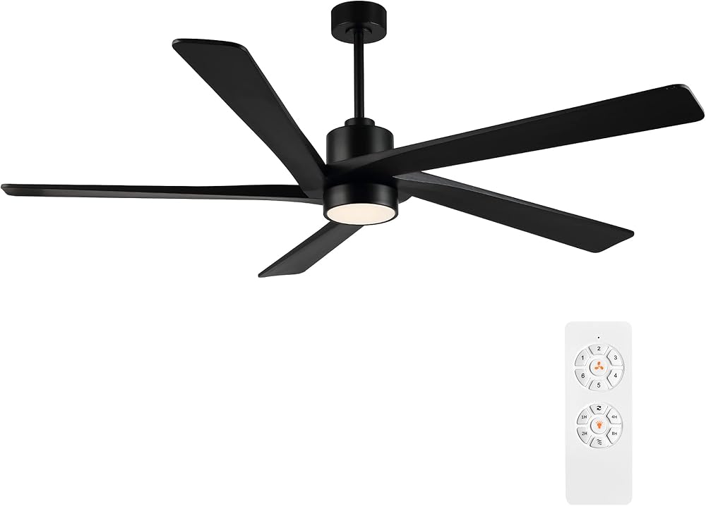 72 Inch DC Ceiling Fan with Lights and 3 Downrods, 5 Reversible Carved Wood Blades, 6-Speed Noiseless DC Motor, Modern Ceiling Fan in Matte Black Finish, ETL Listed