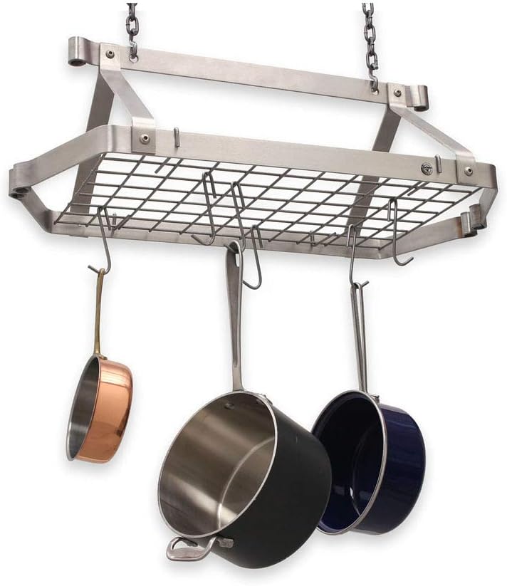 Enclume® Handcrafted Retro Rectangle Pot Rack w/ 12 Hooks Stainless Steel
