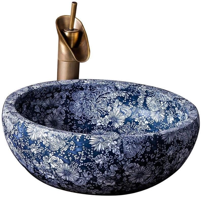 Blue and White Artisan Ceramic Countertop Basin European Style