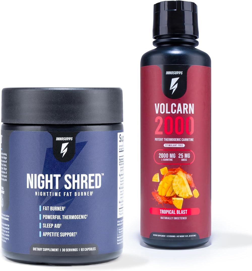 InnoSupps Night Shred & Volcarn 2000 (Tropical Blast) Bundle | Sleep & Energy Support for Men and Women | Ashwagandha, L-Carnitine, Melatonin | Weight Management (60 Capsules & 32 Servings)