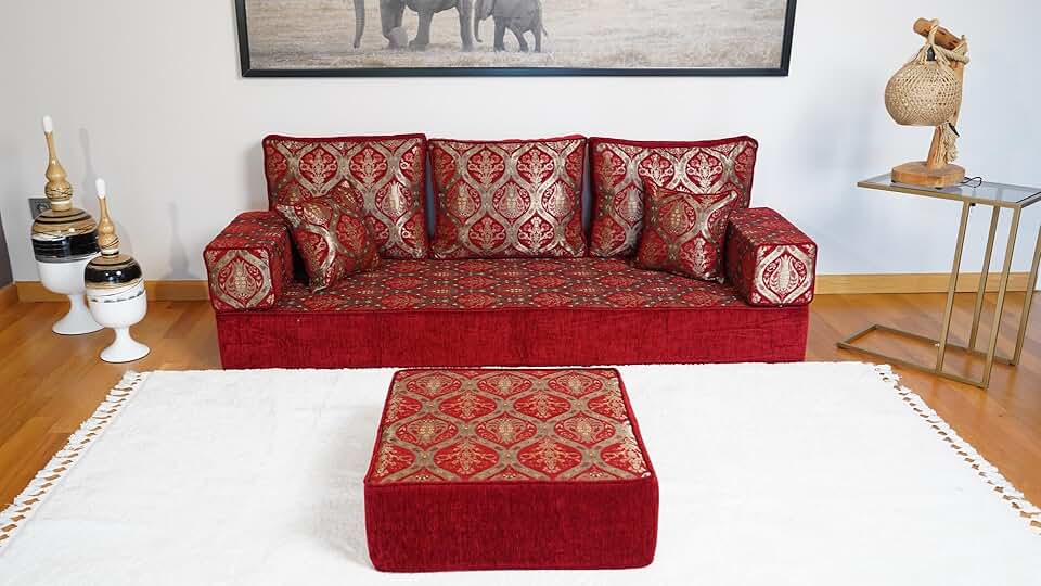 Arabic Sofa, Bench Cushion, Turkish Floor Sofa, Arabic Couch, Floor Seating, Sofa Set Living Room, Arabic Majlis, Diwan Sofa, Arabic Jalsa (8'' Thickness Sofa, Sofa + Ottoman)