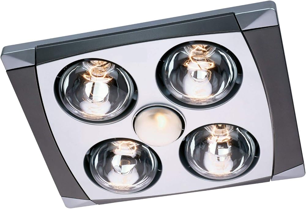 Aero Pure A716A MC Quiet Bathroom Fan with Heat and Light, Matte Silver with Chrome Trim