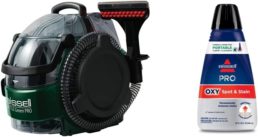 Bissell Little Green Pro Commercial Spot Cleaner BGSS1481 & Bissell Professional Spot and Stain + Oxy Portable Machine Formula, 32 oz, 32 Fl Oz
