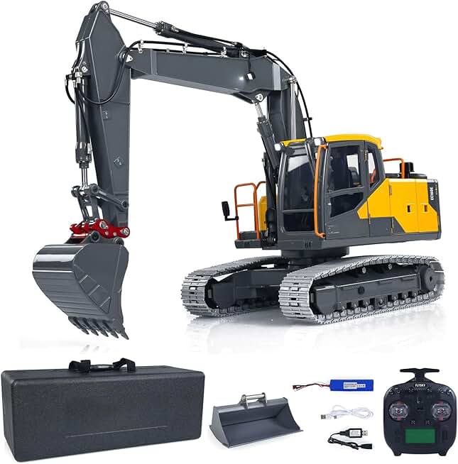1:14 RC EC160E Hydraulic Excavator 3 Arms Metal Flat Bucket Manual Quick Release Coupler Motor Servo ESC Light Sound System Remote Control Diggers Model