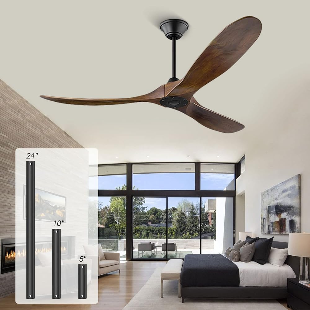 70 Inch Outdoor Ceiling Fans for Patios, Modern Ceiling Fan No Light with Remote Solid Wood Ceiling Fan Damp Rated, 3 Blade Large Ceiling Fan for Indoor High Low Sloped Ceiling, DC Ceiling Fan
