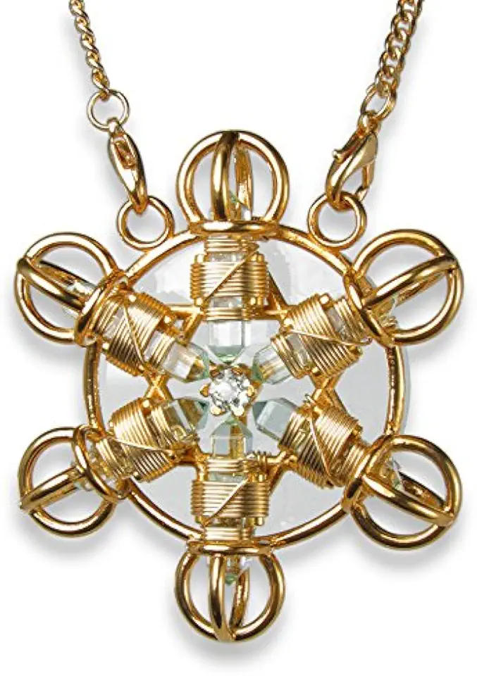 Crystal Healing Pendant - Healing Tool - Shambhala Star Solar Form in 24K Gold Plate with Magnets & Gold-Fill Wire
