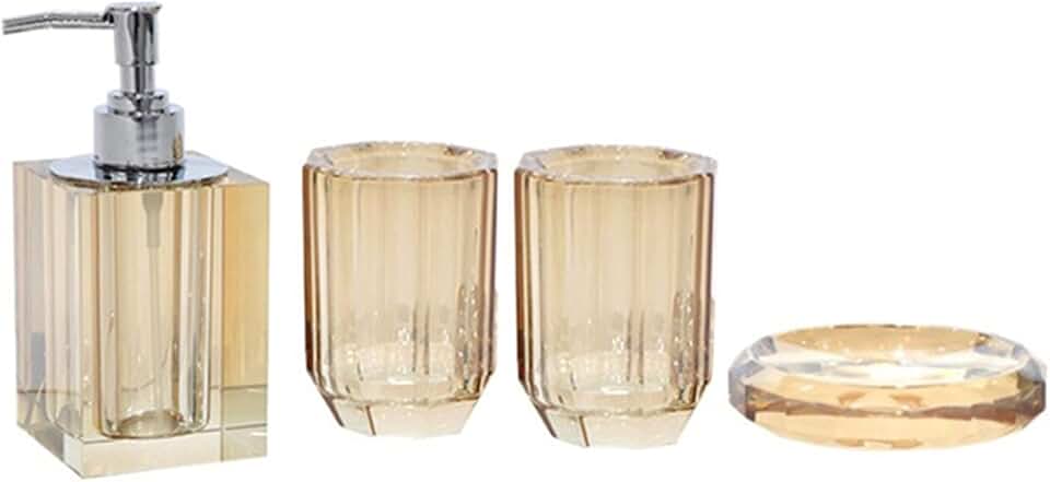 Soap Dispenser Amber Crystal Glass Couples 4-Piece Soap Dispenser Bathroom Countertop Decorative Ornaments Wash Set Lotion Bottle/mouthwash Cup/soap Dish Soap Bathroom Dispenser Bracket