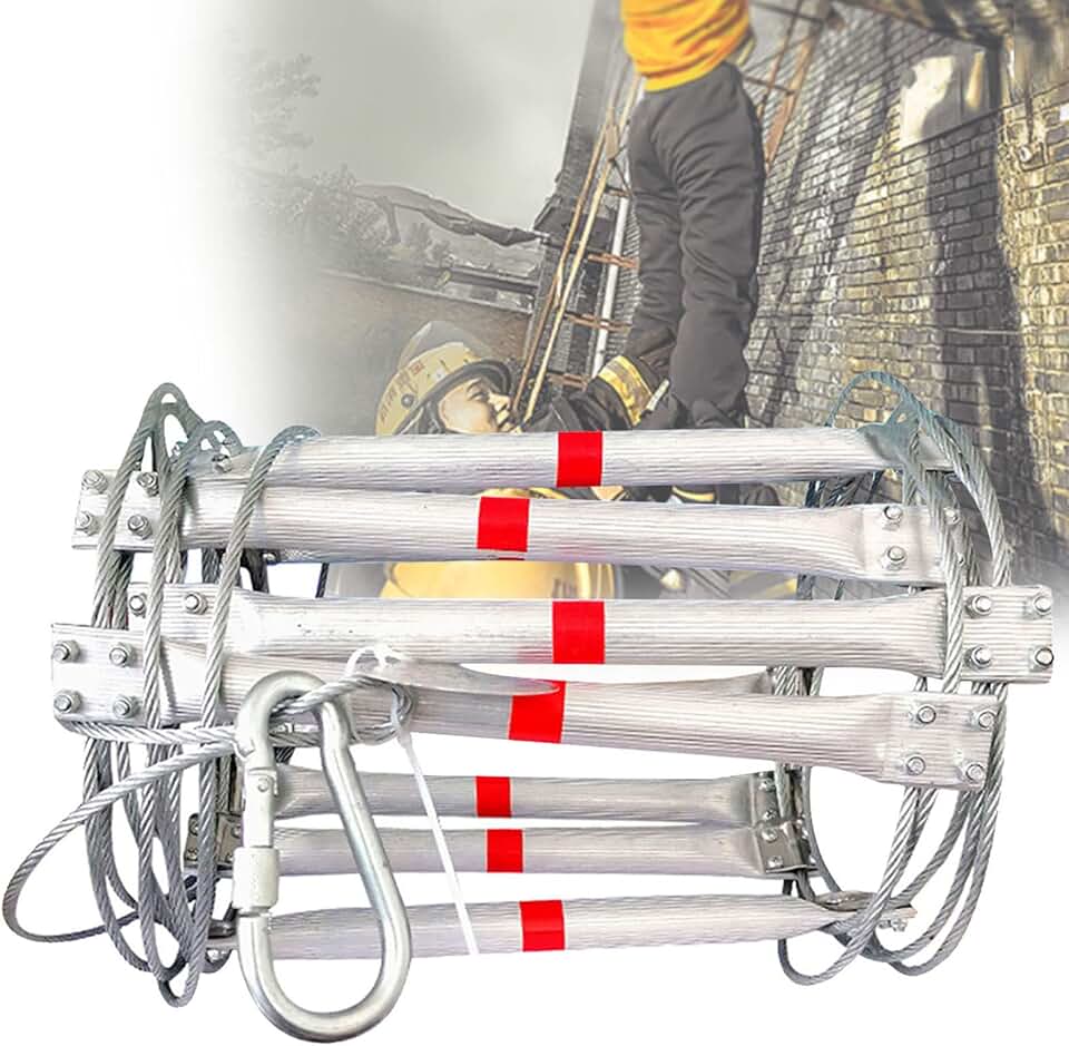 Folding Emergency Fire Escape Rope Ladder, Multifunctional Aluminum Alloy Safety Ladder, Outdoor Portable Fire Ladder for Escape Rescue, Work at Height, Fire Control,82FT/25M (26FT/8M)