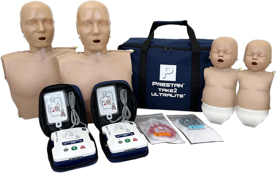 Prestan Take2 Ultralite Kit w/CPR Feedback (Medium Tone); Containers (2) Adult Ultralite Manikins, (2) Infant Ultralite Manikins, and (2) AED UltraTrainers