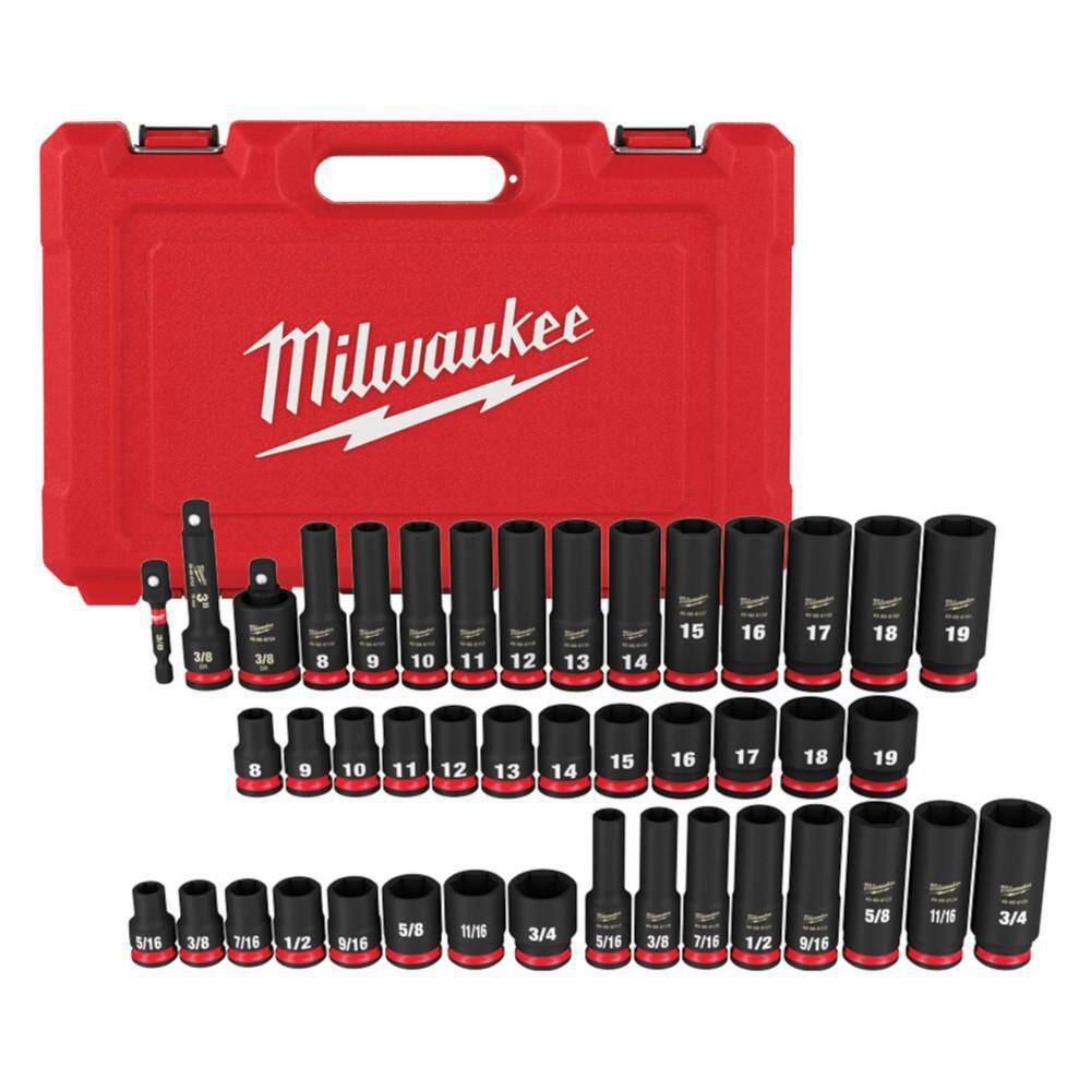 Milwaukee 49-66-7009 SHOCKWAVE 3/8 in. Drive SAE and Metric 6 Point Impact Socket Set (43-Piece)