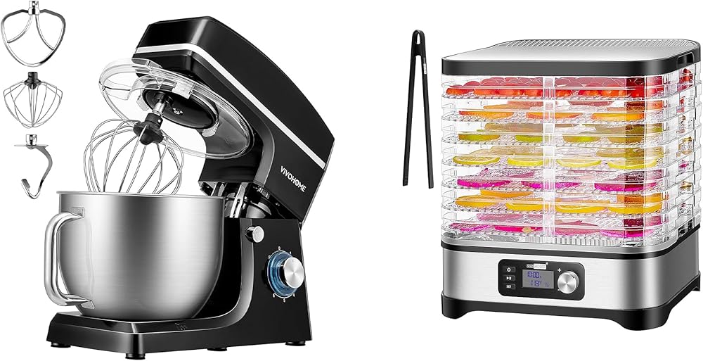 VIVOHOME 7.5 Quart Stand Mixer, 660W 6-Speed Tilt-Head Kitchen Electric Food Mixer with VIVOHOME Electric 400W 8 Trays Food Dehydrator Machine