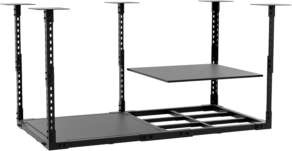 Overhead Garage Storage Rack, Garage Shelving Wall Mounted with Cold Rolled Steel Construction and Extra Load-bearing Iron Plates, Ceiling Storage Racks for Garage Storage, 1000 Lbs Load Capacity