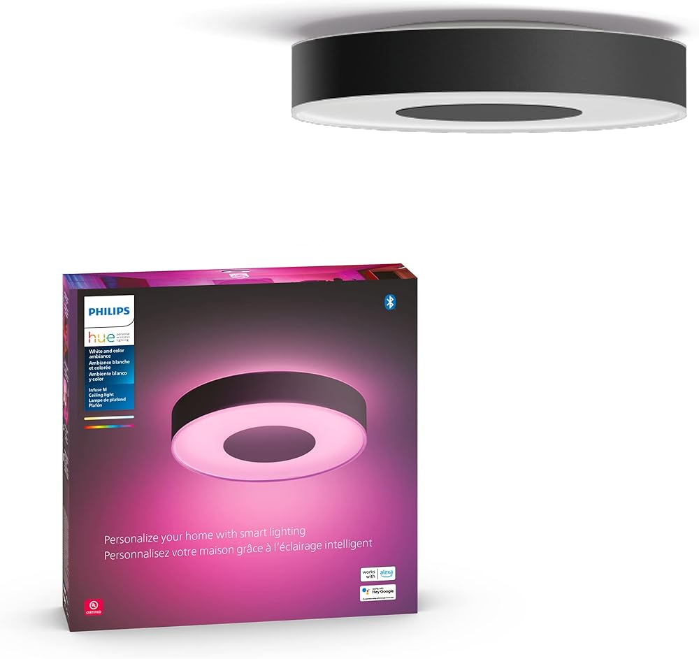 Philips Hue Infuse Medium Ceiling Lamp, Black - White and Color Ambiance Color-Changing Smart LED Light - 1 Pack - Control with Hue App - Compatible with Alexa, Google Assistant, and Apple Homekit