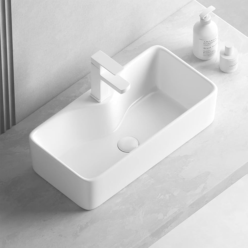 White Ceramic Bathroom Sink,White Vanity Sink ，Home Countertop Above Counter Ceramic Vessel Sink with Faucet，White Rectangular for home Bathroom Wash Basin Combo ，Suitable for hotels(55x30CM/21.7*11.8