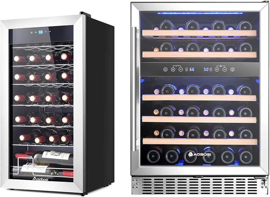 AAOBOSI 24 Inch Wine Fridge, 46 Bottles Wine Cooler with Dual Zone, Freestanding and Built-in Wine Refrigerator, 17 Inch Wine Cooler, Freestanding Double-Paned Tempered Glass 24 Bottles Wine