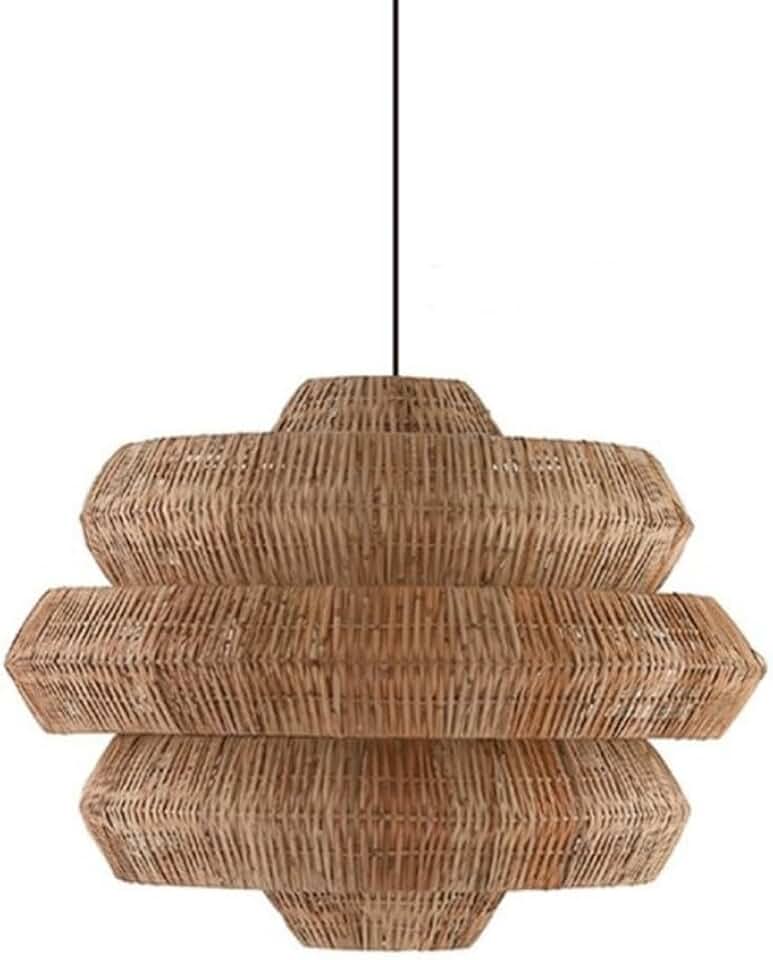 Modern Farmhouse Chandelier Light Fixtures, Large Rattan Lighting with Hand Woven Wicker Shade, Boho Chandeliers for Dining Room Living Room Kitchen Island Bedroom