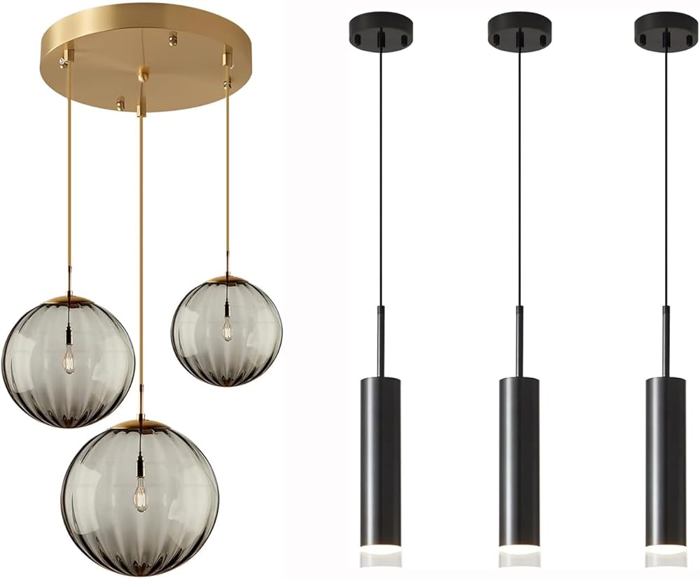 Modern 3-Light Cluster Chandelier Large Smoked Glass Pendant Light Black Mini Pendant Light Kitchen Island Hanging Lights LED Minimalist Pendant Lighting