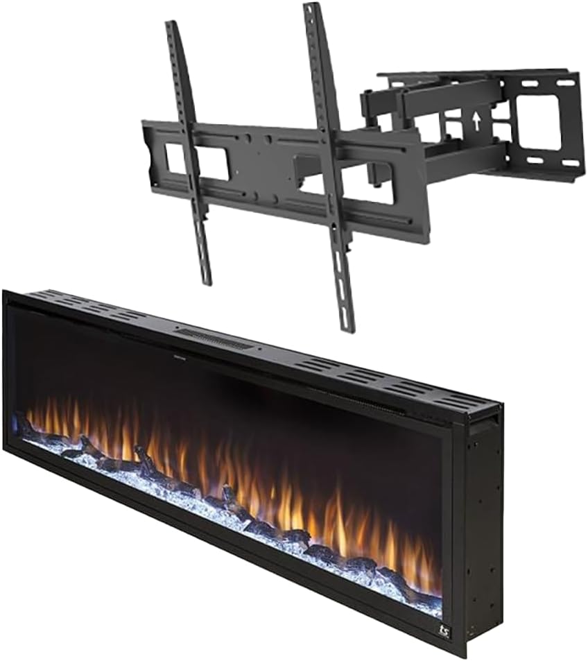 Touchstone Fireplace and TV Mount Bundle - The Sideline Elite 50 Inch Wide Smart Electric Fireplace and Full Motion TV Wall Mount Bracket