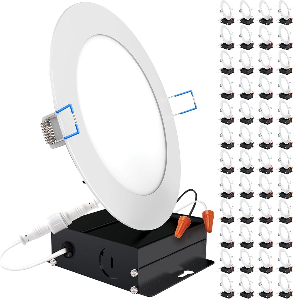 Sunco 48 Pack 6 Inch Ultra Thin LED Recessed Ceiling Lights Slim, 6000K Daylight Deluxe, Dimmable 14W, Canless Wafer Thin with Junction Box