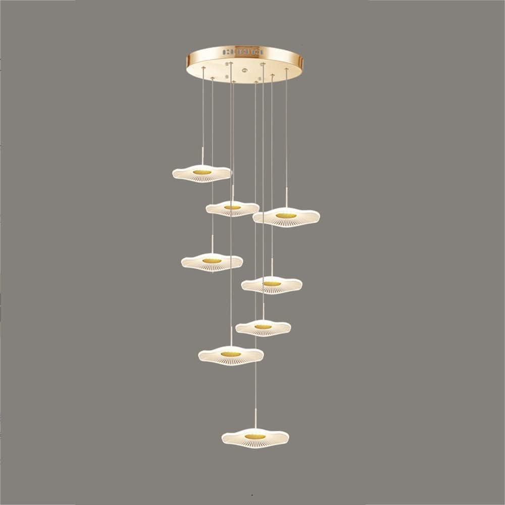 Gold LED Acrylic Foyer Chandelier for High Ceiling Entryway Staircase Single Pendant Light 3 Light Lotus Flowers Leaf Cluster Ceiling Hanging Lamp for Kitchen Island Bedroom Dining Room
