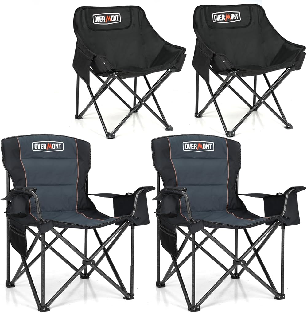 Overmont 2pack Oversized Folding Camping Chair + 2pack Portable Camping Chair Family Combo