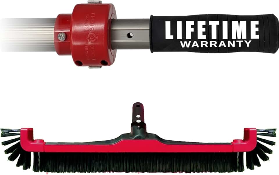 Pool Brush with Pole Bundle - ProTuff 10X No Cost, No Hassle Replacements - Modular corner cleaning brush with easily removable curved ends - Bonus Threaded Adapter