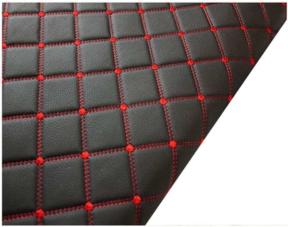 Quilted PU Fabric 3.0mm Leatherette Vinyl Leather Cloth Upholstery Fabric Material，Soft Smooth Vinyl Upholstery，Does Not Wrinkle Easily，Sell by Meter# Black (red line) 1.6x1m (Color : Black (red line