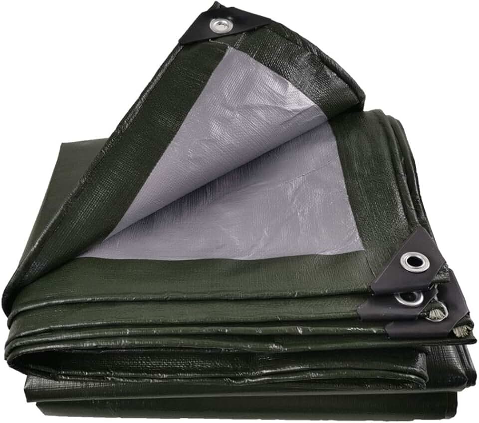 190g/m² Heavy Duty Tarpaulin Green & Silver Tarp Cover - Waterproof UV Resistant Rot and Rip Proof Tarp with Grommets and Reinforced Edges (Size: 6mx8m)