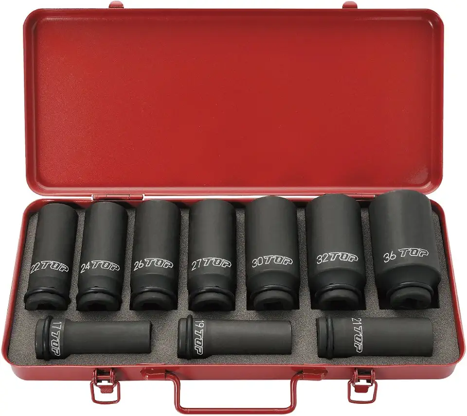 TOP PT-1736SLS Super Long Socket Set, Insertion Angle: 0.5 inch (12.7 mm), For Impact 10 Pieces