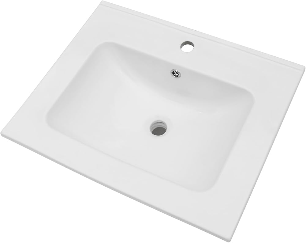 Lordear White Bathroom Sink One Hole Drop In 24X20 Inch One Holes Porcelain Ceramic Bathroom Vanity Top Sink Basin 24